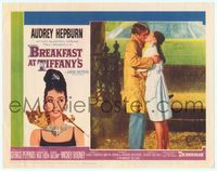 6f341 BREAKFAST AT TIFFANY'S LC #2 '61 c/u of George Peppard & Audrey Hepburn kissing in the rain!