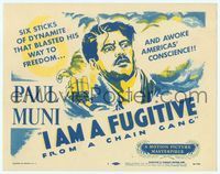 6f141 I AM A FUGITIVE FROM A CHAIN GANG TC R56 great close up art of escaped convict Paul Muni!