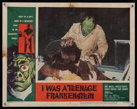 6f482 I WAS A TEENAGE FRANKENSTEIN LC #2 '57 close up of monster attacking couple necking in car!