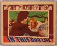 6f001 IN THIS OUR LIFE signed LC '42 by Bette Davis, who is close up in bed by Olivia De Havilland!
