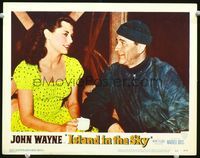 6f490 ISLAND IN THE SKY LC #3 '53 close up of John Wayne with pretty Phyllis Winger in flashback!