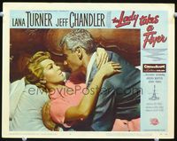 6f510 LADY TAKES A FLYER LC #2 '58 best romantic close up of Lana Turner in bed with Jeff Chandler!