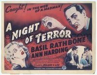 6f181 LOVE FROM A STRANGER TC R42 Basil Rathbone & Ann Harding, Agatha Christie, Night of Terror!