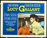 6f526 LUCY GALLANT LC #1 '55 close up of Charlton Heston grabbing Jane Wyman's arm by barbed wire!