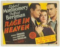 6f225 RAGE IN HEAVEN TC '41 Ingrid Bergman between Robert Montgomery & George Sanders!