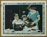 6f640 RAGGED EDGE LC '23 Alfred Lunt at typewriter is surprised by Mona Palma with a pet dog!
