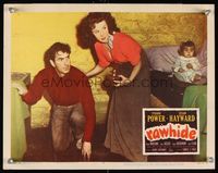 6f643 RAWHIDE LC #4 '51 close up of sexy Susan Hayward helping kneeling Tyrone Power!