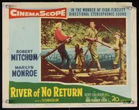 6f654 RIVER OF NO RETURN LC #7 '54 Robert Mitchum & sexy Marilyn Monroe attacked while rafting!