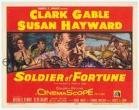 6f241 SOLDIER OF FORTUNE TC '55 art of Clark Gable shooting gun, plus sexy Susan Hayward!