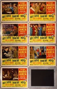 6g024 BECAUSE YOU'RE MINE 7 LCs '52 James Whitmore, singing Mario Lanza, songs, fun & romance!