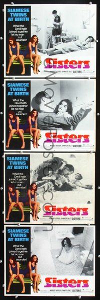 6g938 SISTERS 4 LCs '73 Brian De Palma, Margot Kidder is a set of conjoined twins!