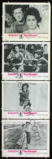 6g986 TWO WOMEN 4 LCs '61 Sophia Loren, Vittorio De Sica, La Ciociara!