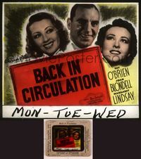 6h063 BACK IN CIRCULATION glass slide '37 Joan Blondell, Pat O'Brien, Margaret Lindsay
