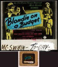 6h067 BLONDIE ON A BUDGET glass slide '40 Penny Singleton, Arthur Lake + sexy Rita Hayworth!
