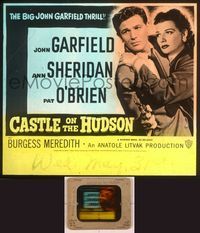6h072 CASTLE ON THE HUDSON glass slide '40 close up of Ann Sheridan holding John Garfield with gun!
