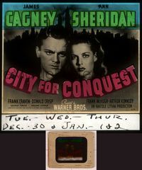 6h075 CITY FOR CONQUEST glass slide '40 close up of boxer James Cagney & beautiful Ann Sheridan!