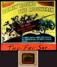 6h076 COMIN' ROUND THE MOUNTAIN  glass slide '40 art of radio stars as hillbillies in jalopy by Webb