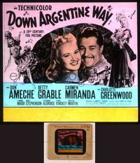 6h081 DOWN ARGENTINE WAY glass slide '40 Don Ameche, Betty Grable, sexy Carmen Miranda!