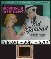 6h094 KID GALAHAD  glass slide '37 great artwork of Edward G. Robinson grabbing Bette Davis!
