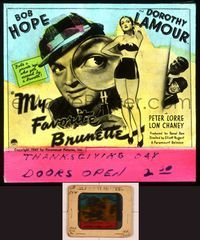 6h099 MY FAVORITE BRUNETTE glass slide '47 Bob Hope & full-length sexy Dorothy Lamour in swimsuit!