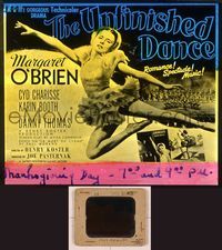 6h110 UNFINISHED DANCE glass slide '47 great artwork of pretty young ballerina Margaret O'Brien!