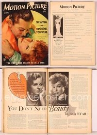 6h039 MOTION PICTURE magazine April 1934, art of Robert Young & Katharine Hepburn by Dan Osher!