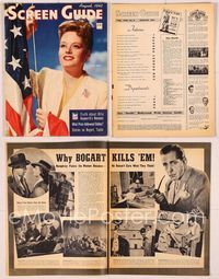 6h059 SCREEN GUIDE magazine August 1943, patriotic portrait of Alexis Smith with flag by Bert Six!