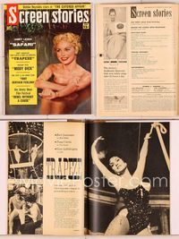 6h036 SCREEN STORIES magazine July 1956, close portrait of naked Janet Leigh bathing from Safari!