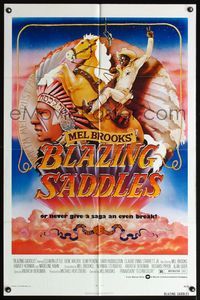 6j078 BLAZING SADDLES 1sh '74 classic Mel Brooks western, art of Cleavon Little by John Alvin!