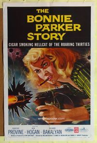 6j086 BONNIE PARKER STORY 1sh '58 great art of the cigar-smoking hellcat of the roaring '30s!