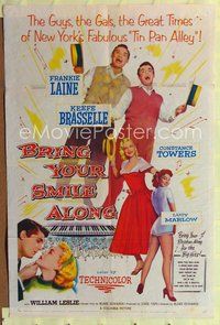 6j109 BRING YOUR SMILE ALONG 1sh '55 sexy Constance Towers & Lucy Marlow, first Blake Edwards!