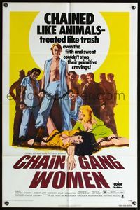 6j146 CHAIN GANG WOMEN 1sh '71 Michael Stearns, Robert Lott, Barbara Mills, chained like animals!