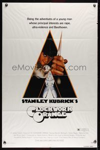 6j162 CLOCKWORK ORANGE r-rated 1sh '73 Stanley Kubrick, Philip Castle art of Malcolm McDowell!
