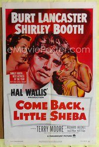 6j166 COME BACK LITTLE SHEBA 1sh '53 romantic artwork of Burt Lancaster & Shirley Booth!