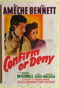 6j168 CONFIRM OR DENY 1sh '41 art of Don Ameche on phone & operator Joan Bennett!