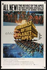 6j169 CONQUEST OF THE PLANET OF THE APES style B 1sh '72 Roddy McDowall, the revolt of the apes!
