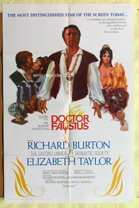 6j205 DOCTOR FAUSTUS 1sh '68 art of pretty Elizabeth Taylor & director and star Richard Burton!