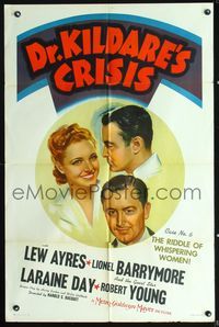 6j214 DR. KILDARE'S CRISIS 1sh '40 Laraine Day, Robert Young, The Riddle of Whispering Women!