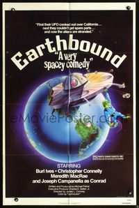 6j224 EARTHBOUND 1sh '81 Burl Ives, Christopher Connelly, wacky alien UFO art!