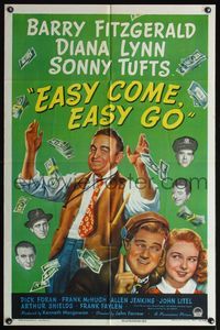 6j225 EASY COME, EASY GO 1sh '46 artwork of horse racing better Barry Fitzgerald!