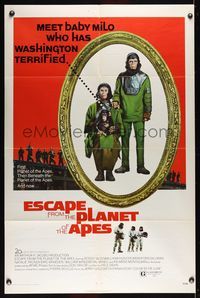6j237 ESCAPE FROM THE PLANET OF THE APES 1sh '71 meet Baby Milo who has Washington terrified!