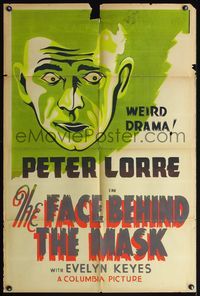 6j244 FACE BEHIND THE MASK Canadian 1sh '41 Peter Lorre, cool silkscreen art, weird drama!