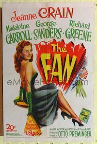 6j248 FAN 1sh '49 full-length art of sexy Jeanne Crain, directed by Otto Preminger!