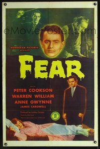 6j252 FEAR 1sh '45 film noir, Peter Cookson, Warren William, Anne Gwynne