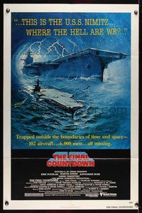 6j257 FINAL COUNTDOWN 1sh '80 cool sci-fi artwork of the U.S.S. Nimitz aircraft carrier!