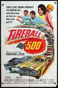 6j260 FIREBALL 500 1sh '66 race car driver Frankie Avalon & sexy Annette Funicello!