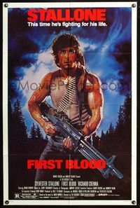 6j262 FIRST BLOOD 1sh '82 artwork of Sylvester Stallone as John Rambo by Drew Struzan!