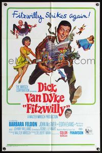 6j266 FITZWILLY 1sh '68 great comic art of Dick Van Dyke & sexy Barbara Feldon!