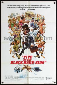 6j267 FIVE ON THE BLACK HAND SIDE 1sh '73 great Jack Davis artwork of entire cast!