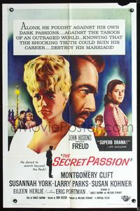 6j280 FREUD 1sh '63 directed by John Huston, Montgomery Clift, Susannah York, Secret Passion!